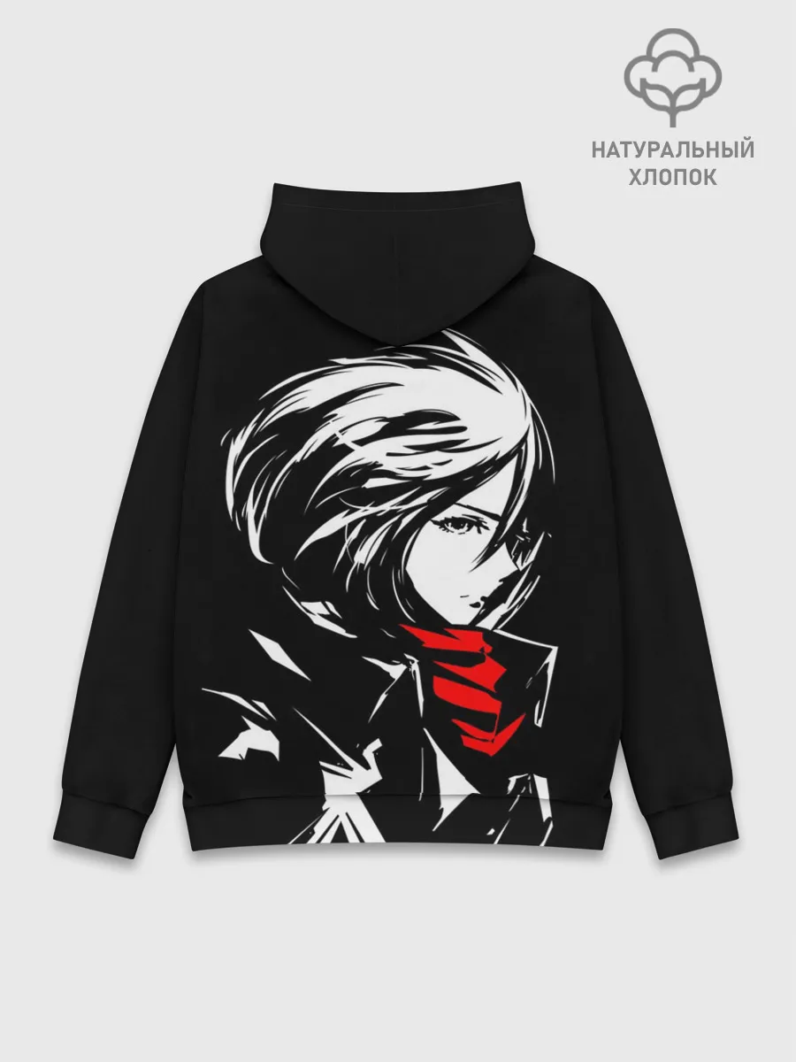 Худи мужской база хлопок / Черно-белая Микаса Аккерман