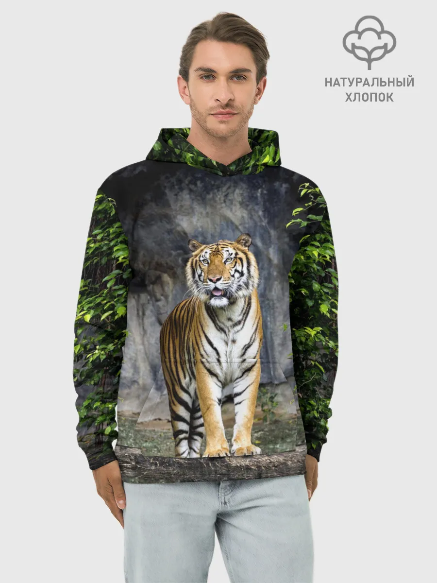 Худи мужской база хлопок / ТИГР В ЛЕСУ