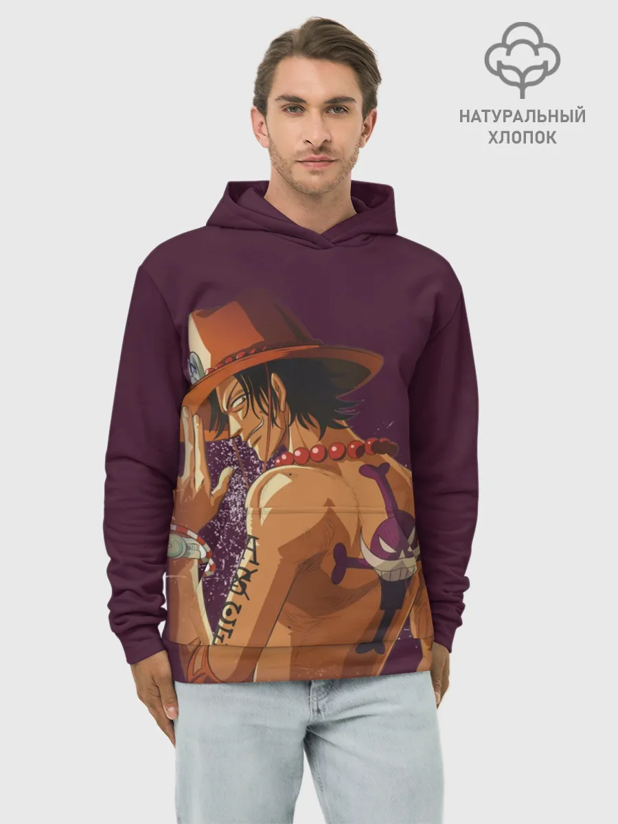 Худи мужской база хлопок / One Piece. Портгас Д. Эйс