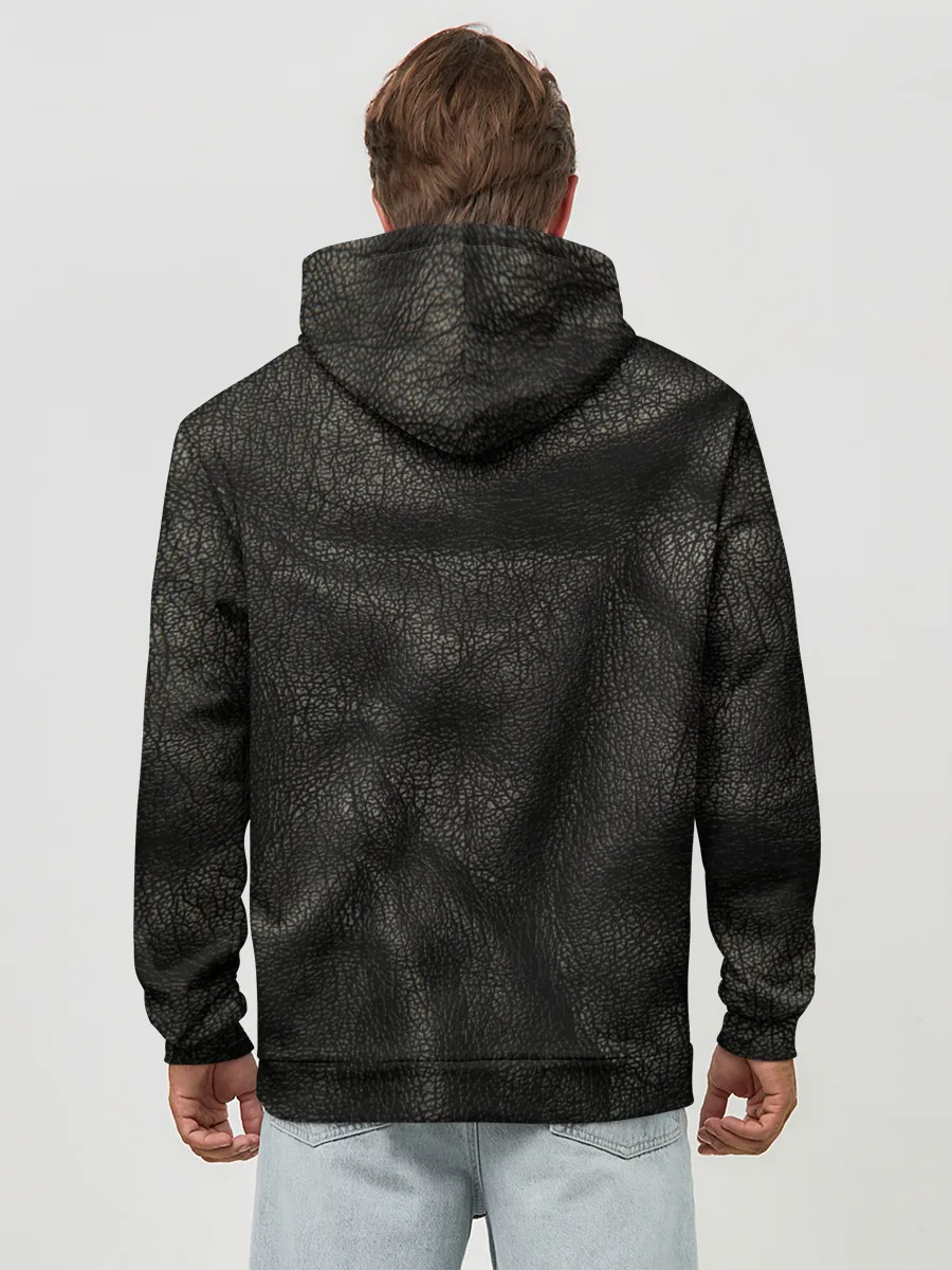 Худи мужской база хлопок / Черная кожа