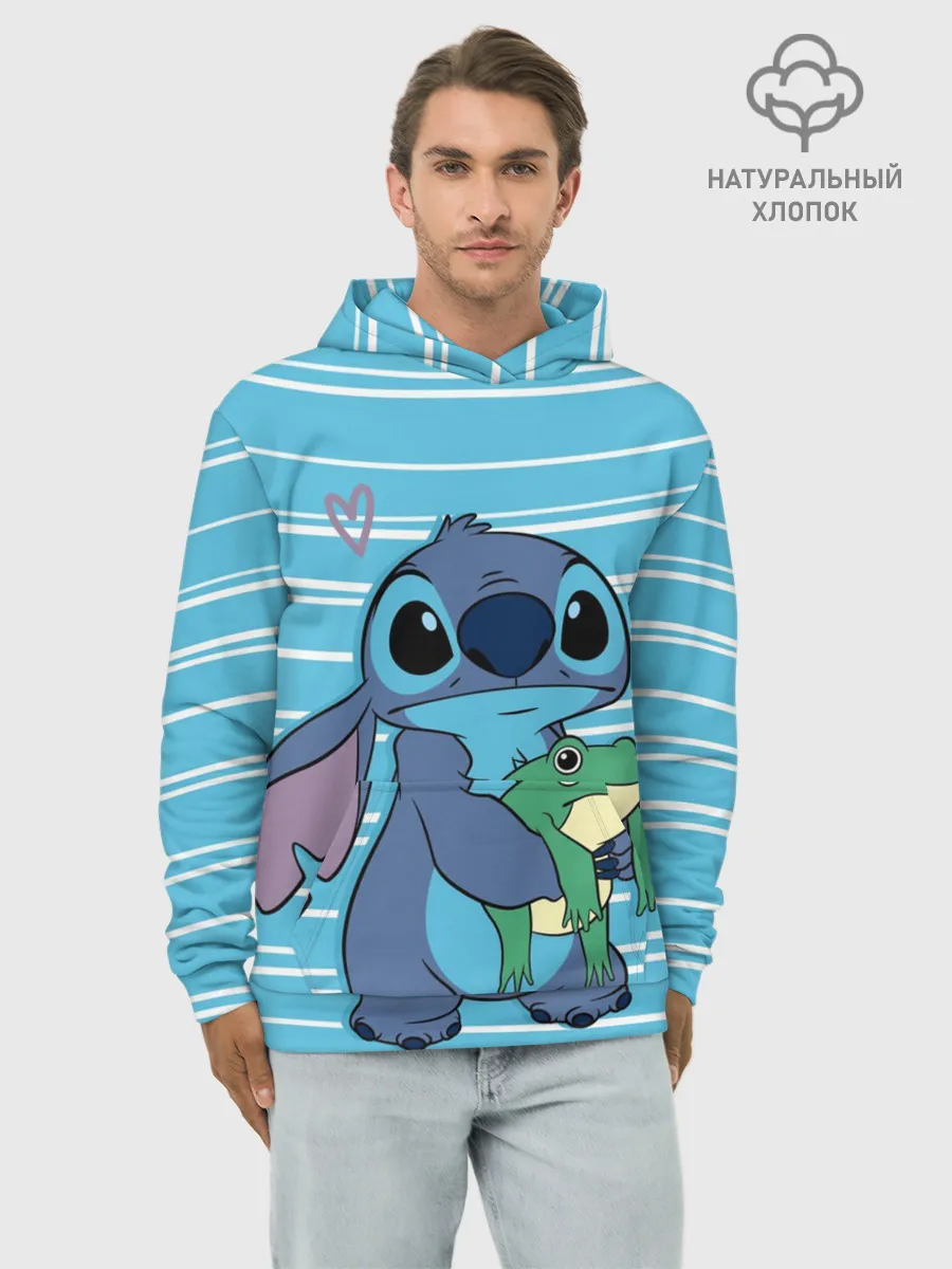 Худи мужской база хлопок / Стич с лягушкой