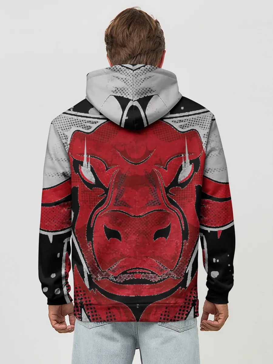 Худи мужской база хлопок / Красный бык