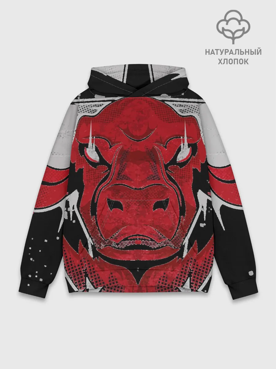 Худи мужской база хлопок / Красный бык