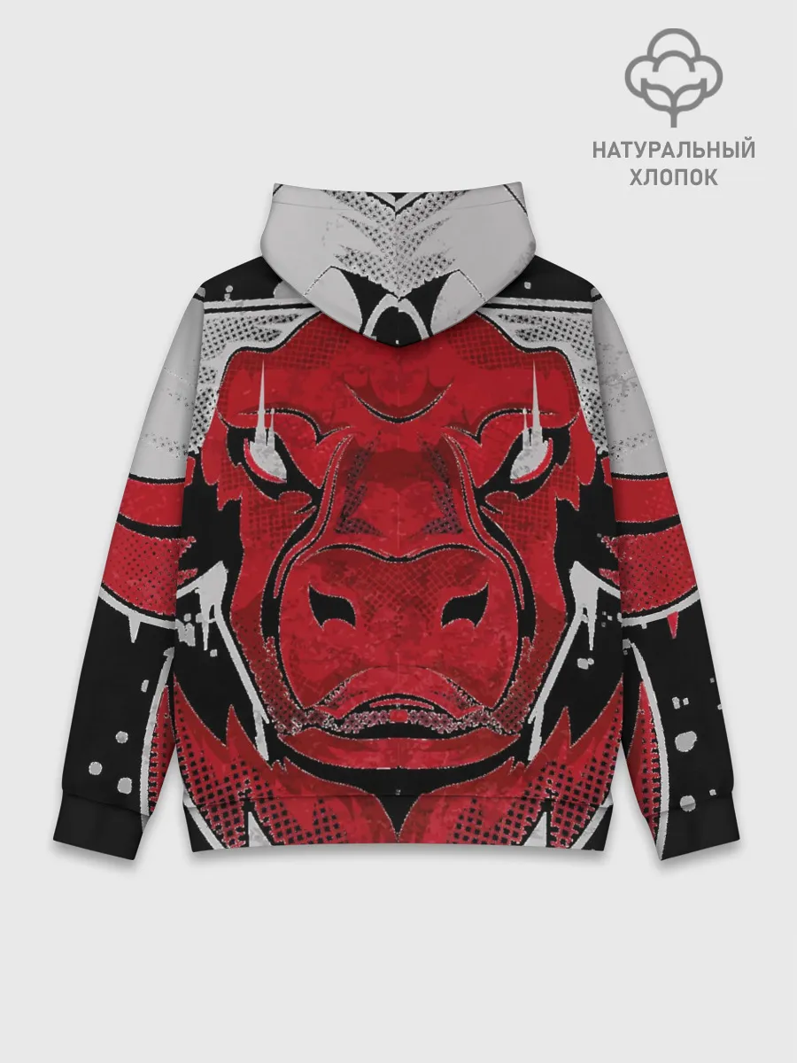 Худи мужской база хлопок / Красный бык