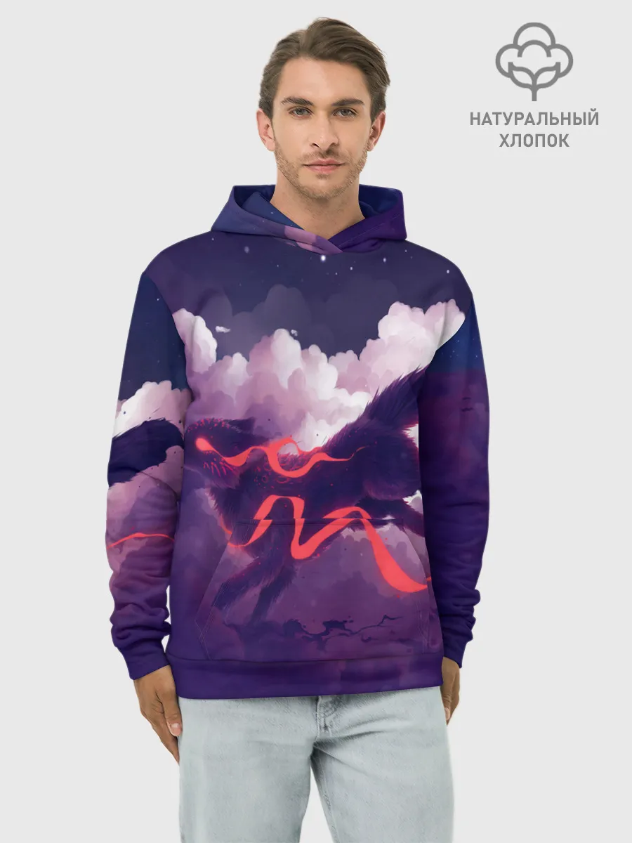 Худи мужской база хлопок / Лиса бежит по облакам