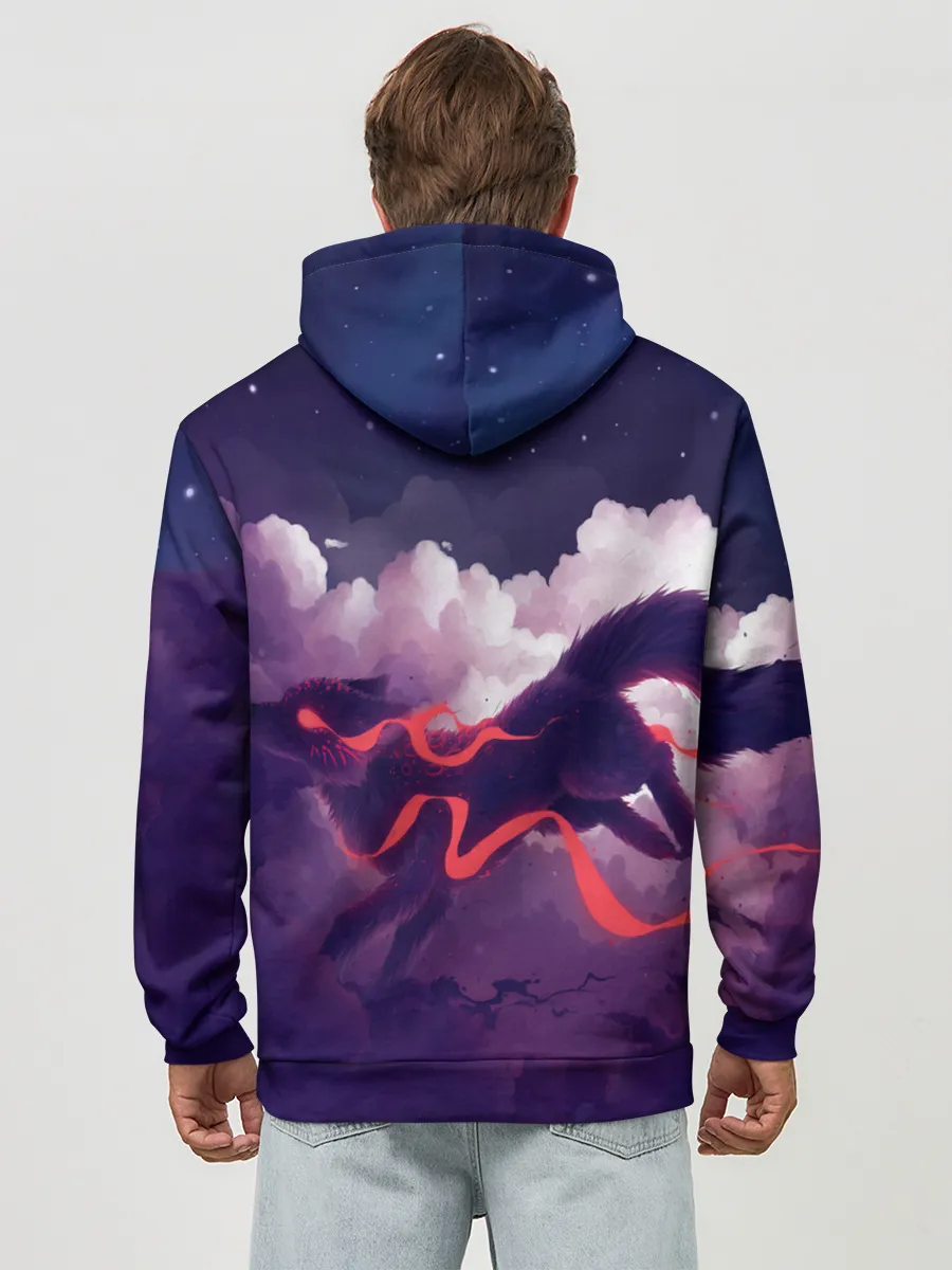 Худи мужской база хлопок / Лиса бежит по облакам