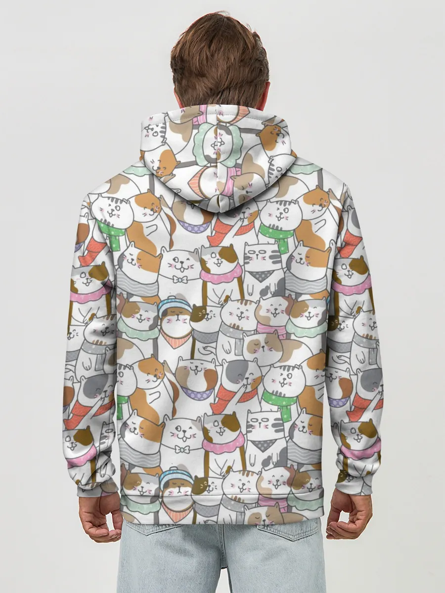 Худи мужской база хлопок / Большая семья котиков