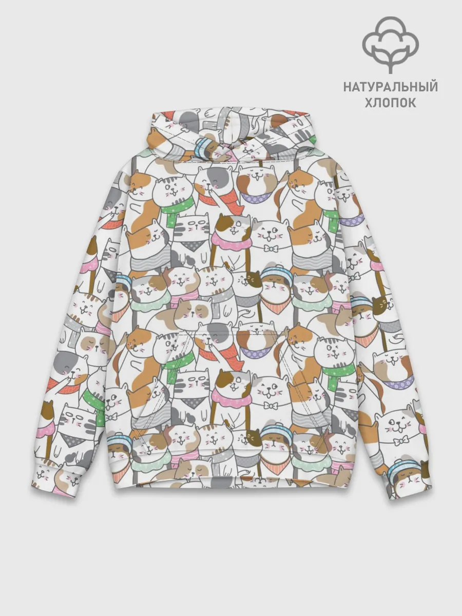 Худи мужской база хлопок / Большая семья котиков