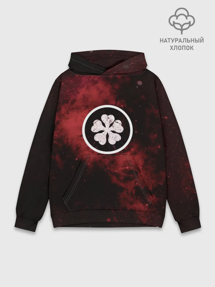 Худи мужской база хлопок / Эмблема Черного клевера на космическом фоне