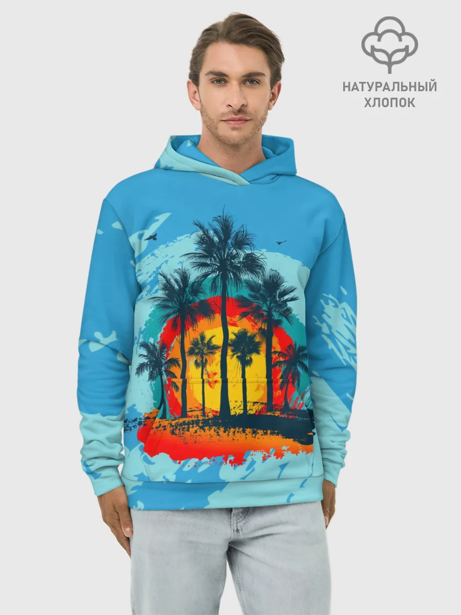 Худи мужской база хлопок / Море. Пальмы. Песок