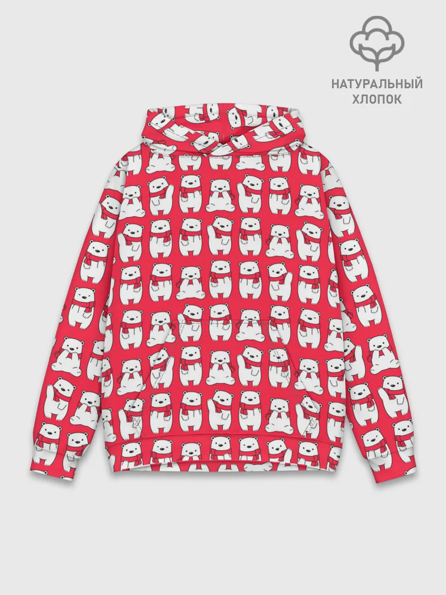 Худи мужской база хлопок / Мишки в шарфиках