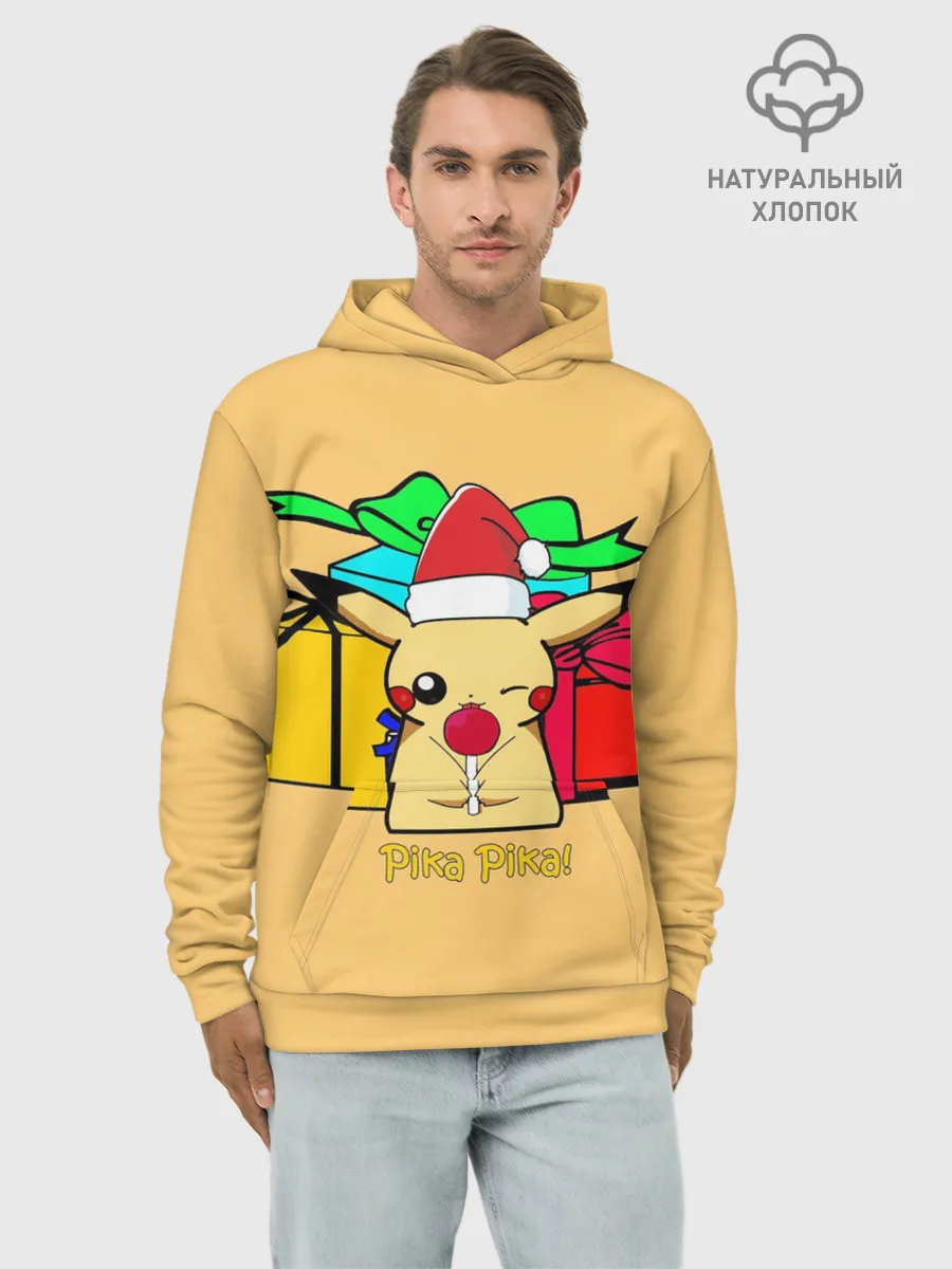 Худи мужской база хлопок / New Year Pikachu
