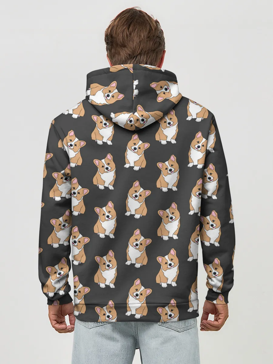 Худи мужской база хлопок / Корги малыши