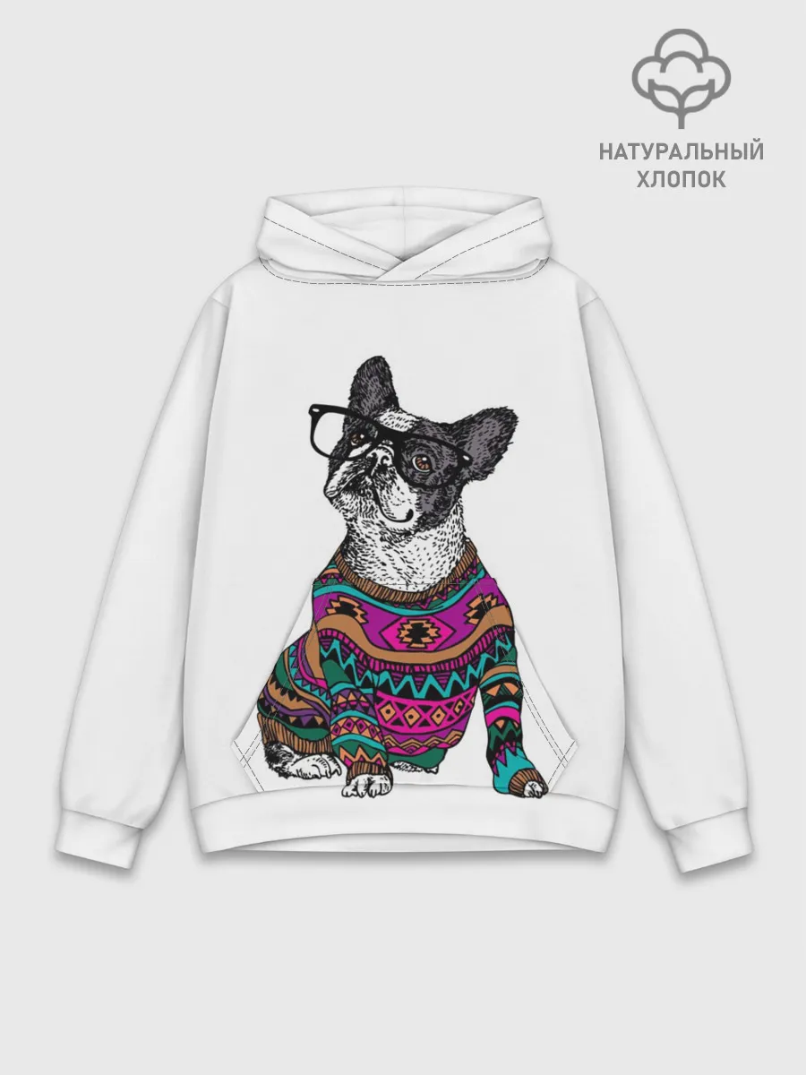 Худи мужской база хлопок / Мопс Хипстер