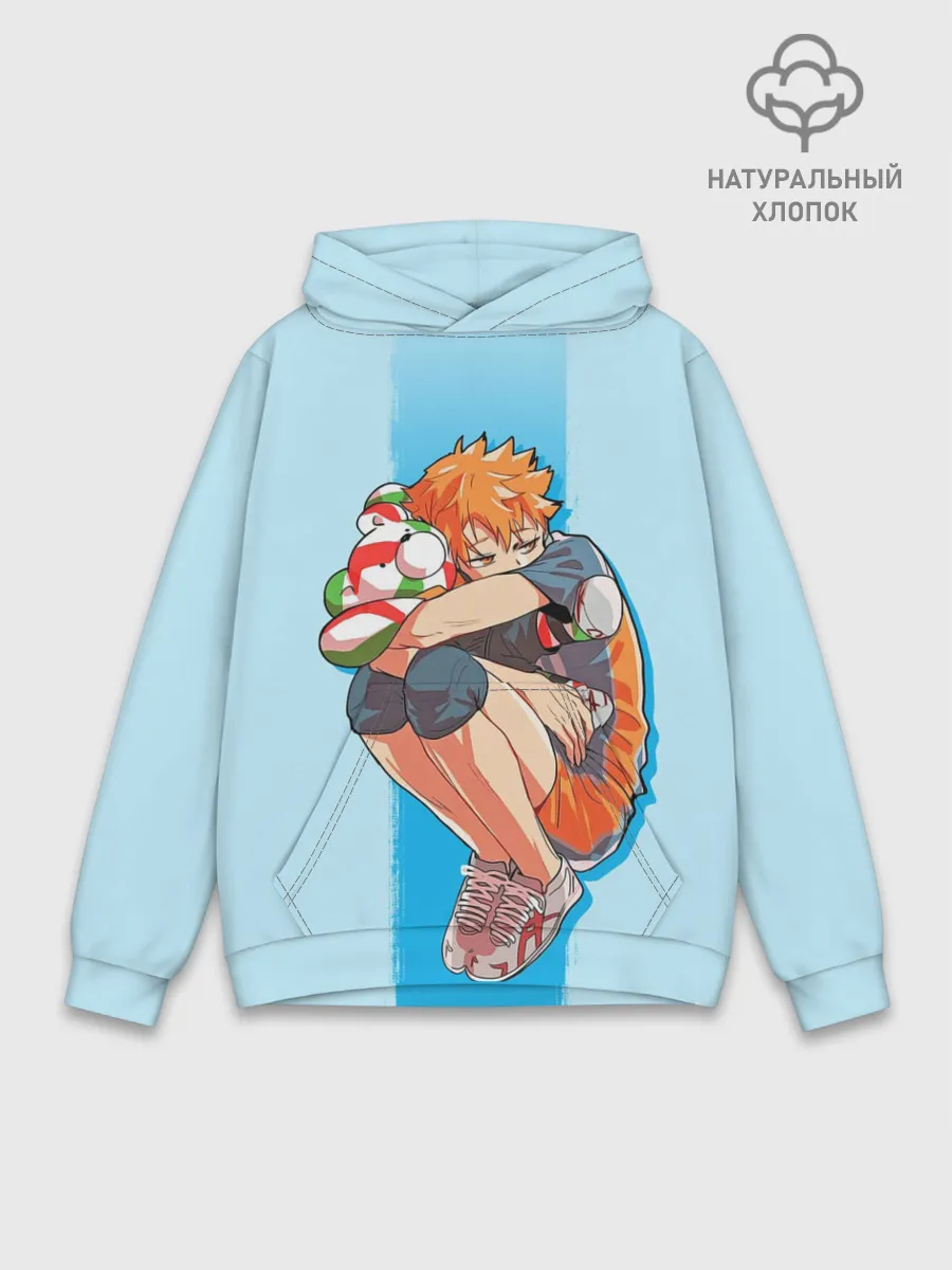 Худи мужской база хлопок / Хината на синем фоне