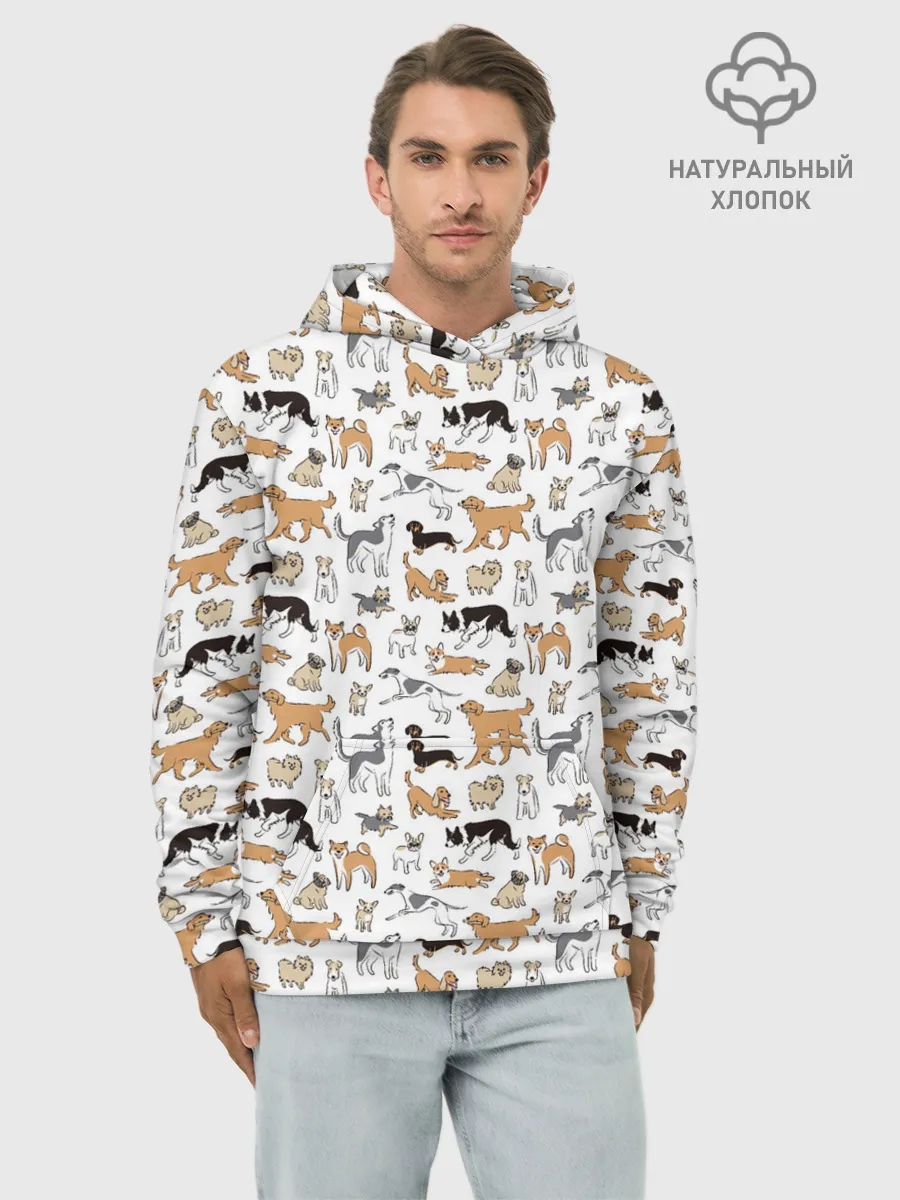 Худи мужской база хлопок / Узор собаки много