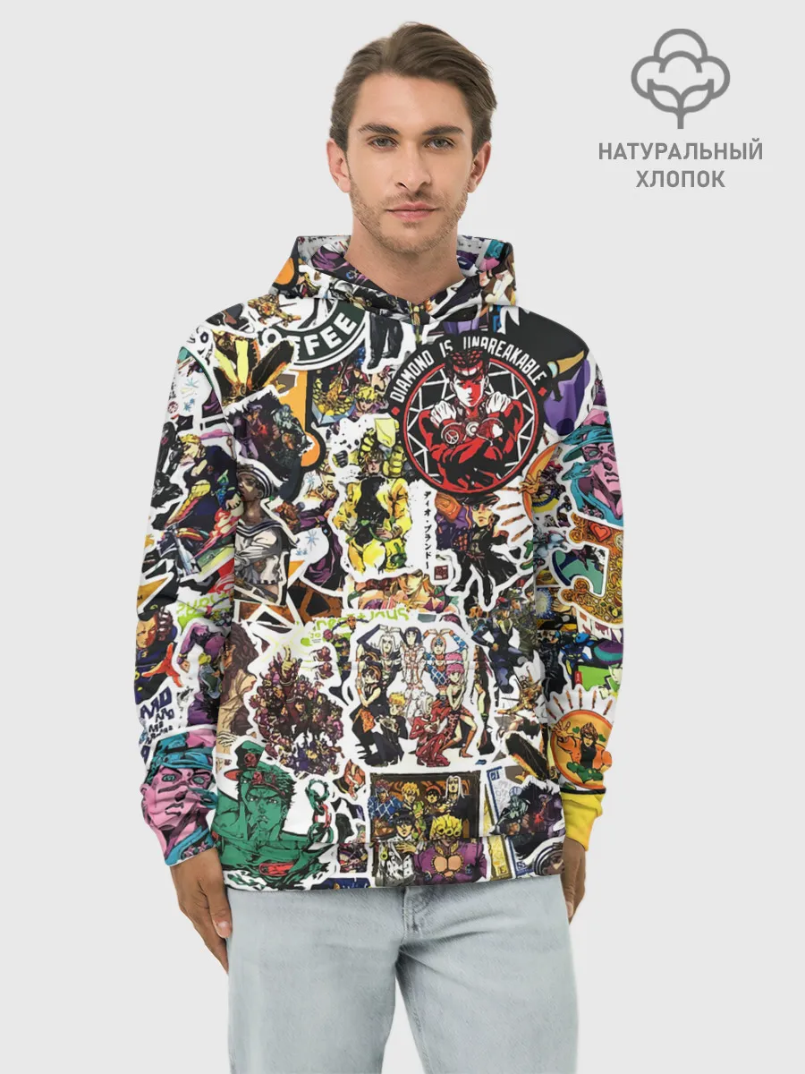 Худи мужской база хлопок / JoJo’s Sticker Bombing