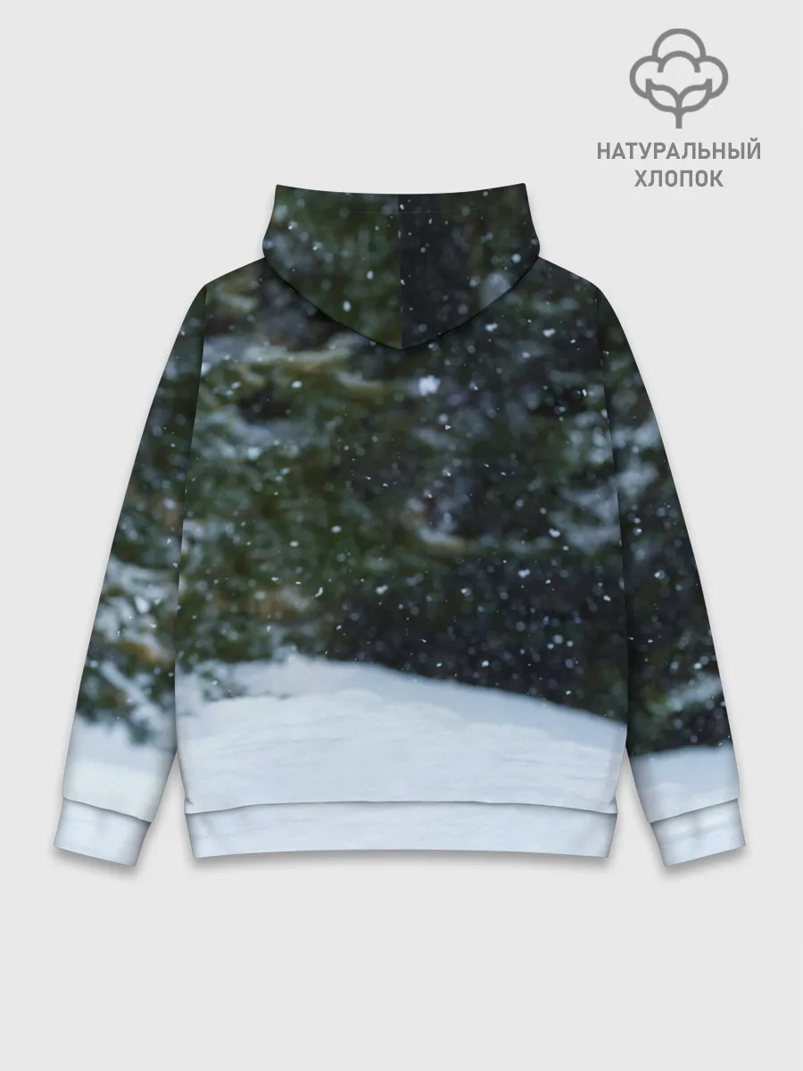 Худи мужской база хлопок / Лиса в зимнем лесу