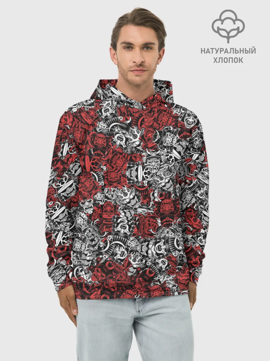 Худи мужской база хлопок / Красные и Белые самураи