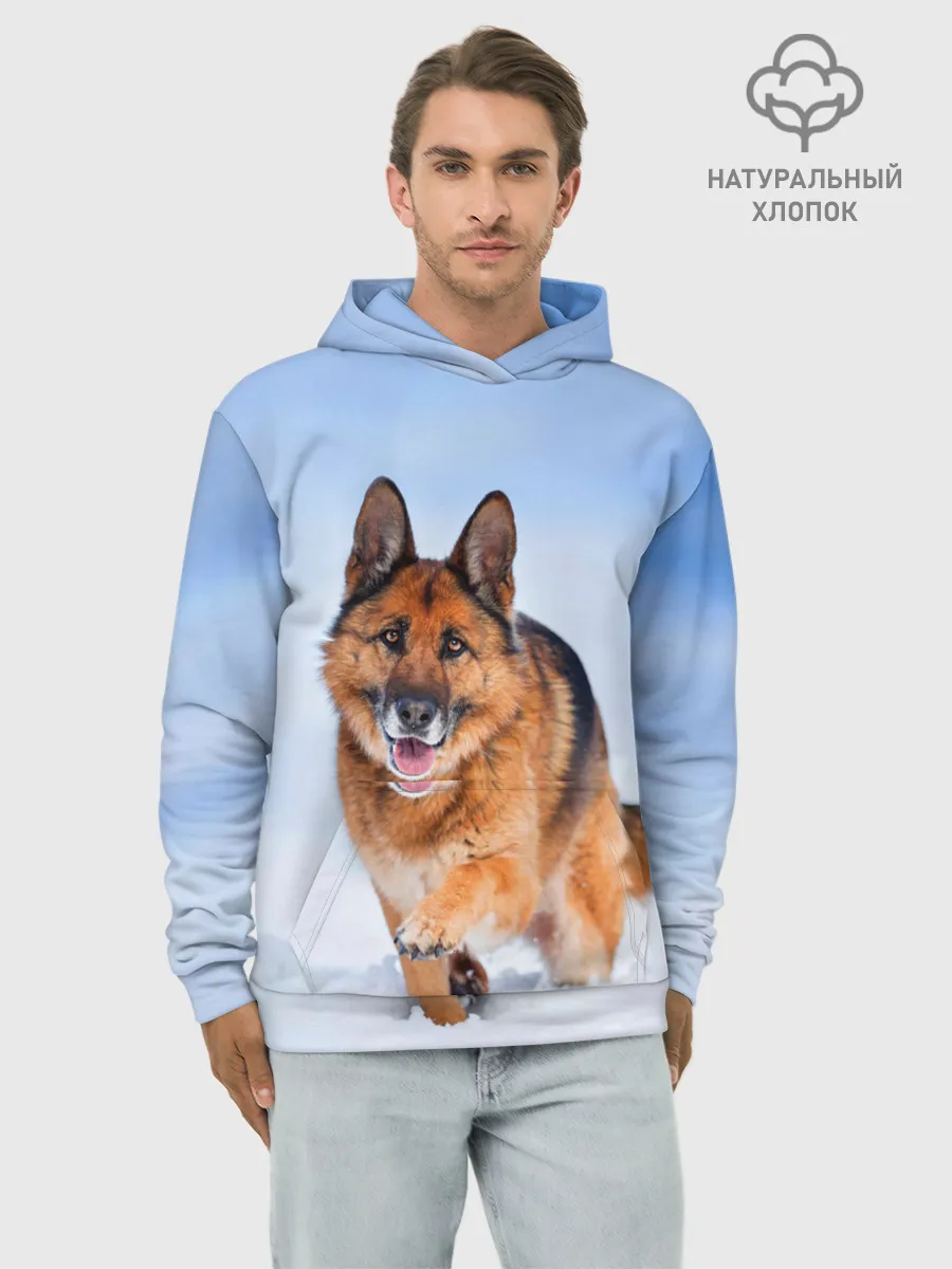Худи мужской база хлопок / Овчарка и снег