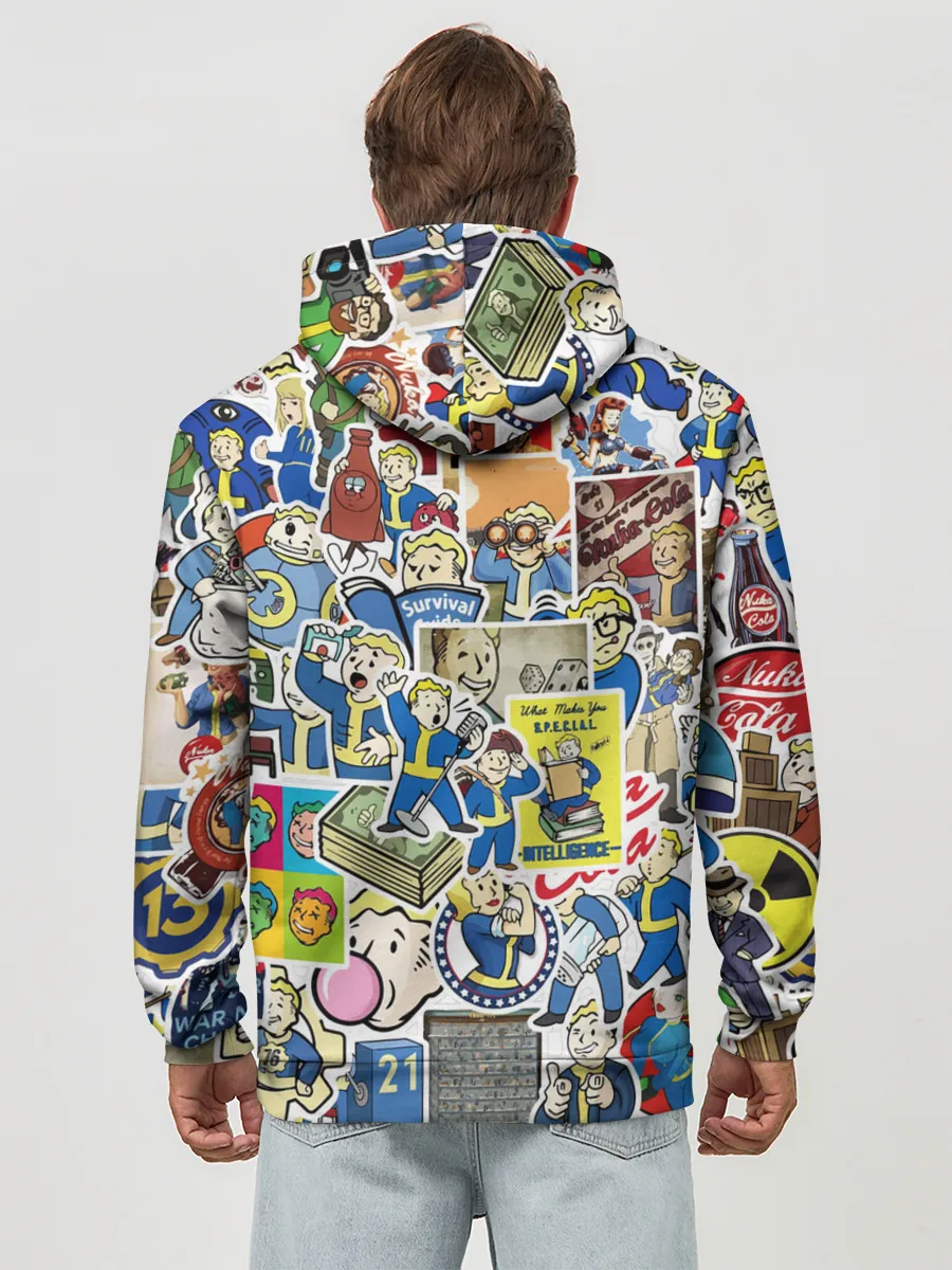 Худи мужской база хлопок / FALLOUT STICKER BOMBING