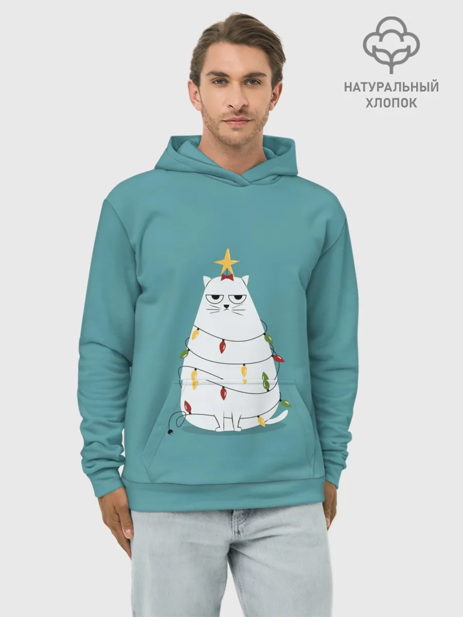Худи мужской база хлопок / Кото-ёлка