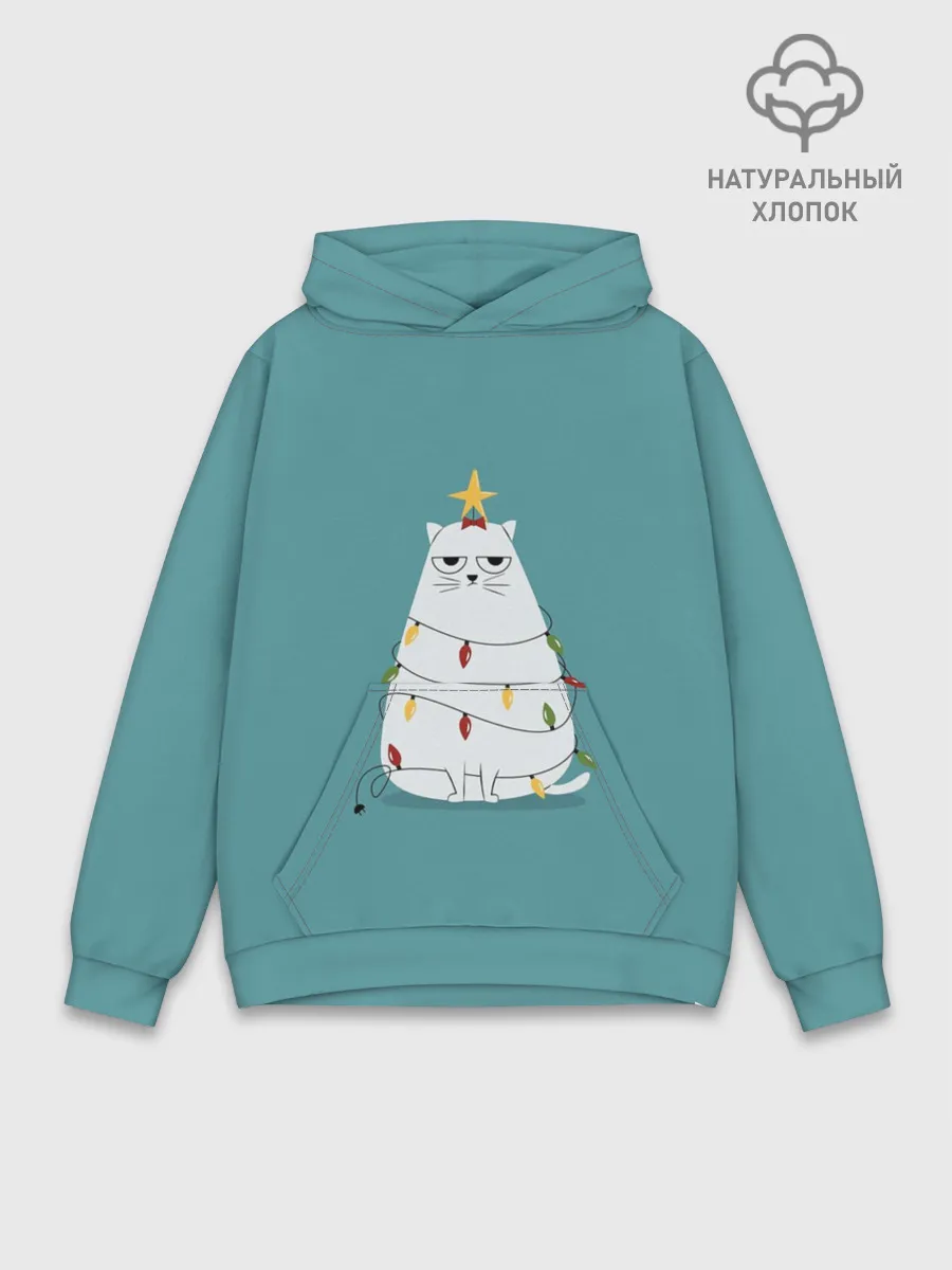 Худи мужской база хлопок / Кото-ёлка