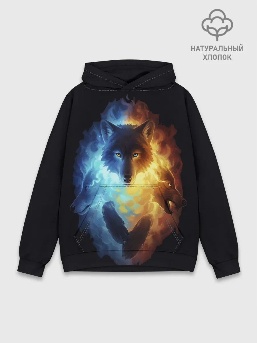 Худи мужской база хлопок / Волки в огне