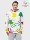 Худи мужской база хлопок / Цветные ладошки - Детский узор