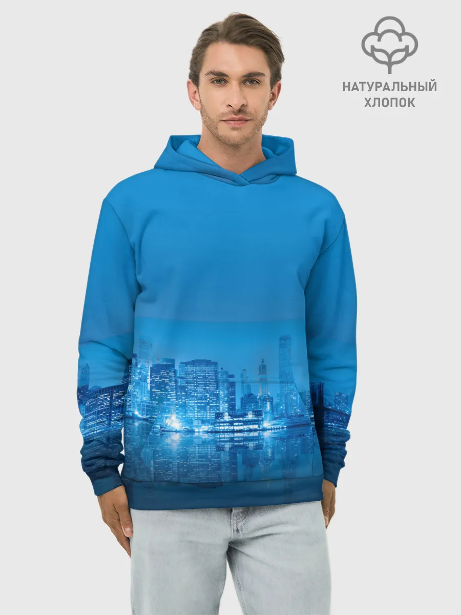 Худи мужской база хлопок / вид на ночной мегаполис