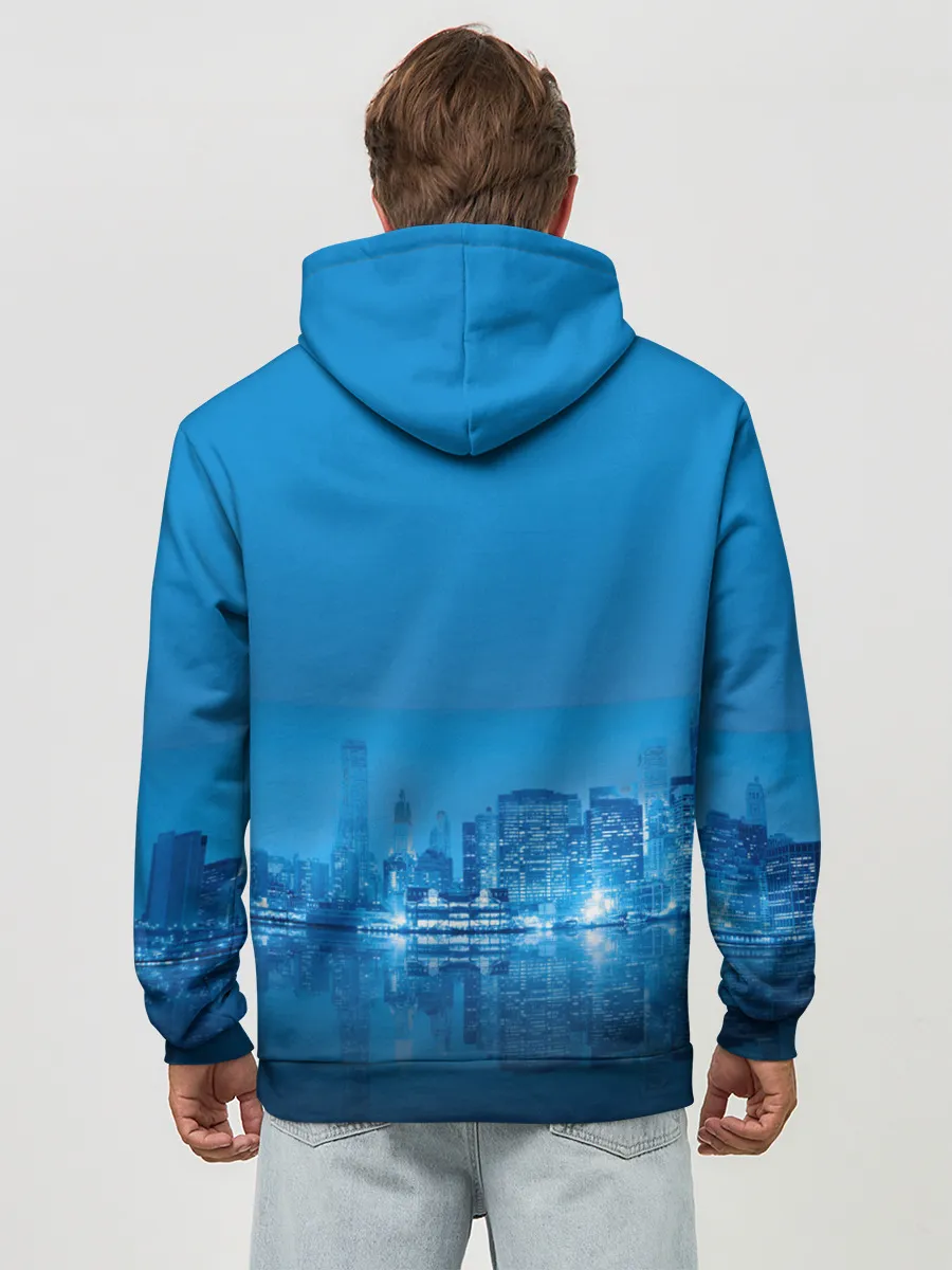 Худи мужской база хлопок / вид на ночной мегаполис