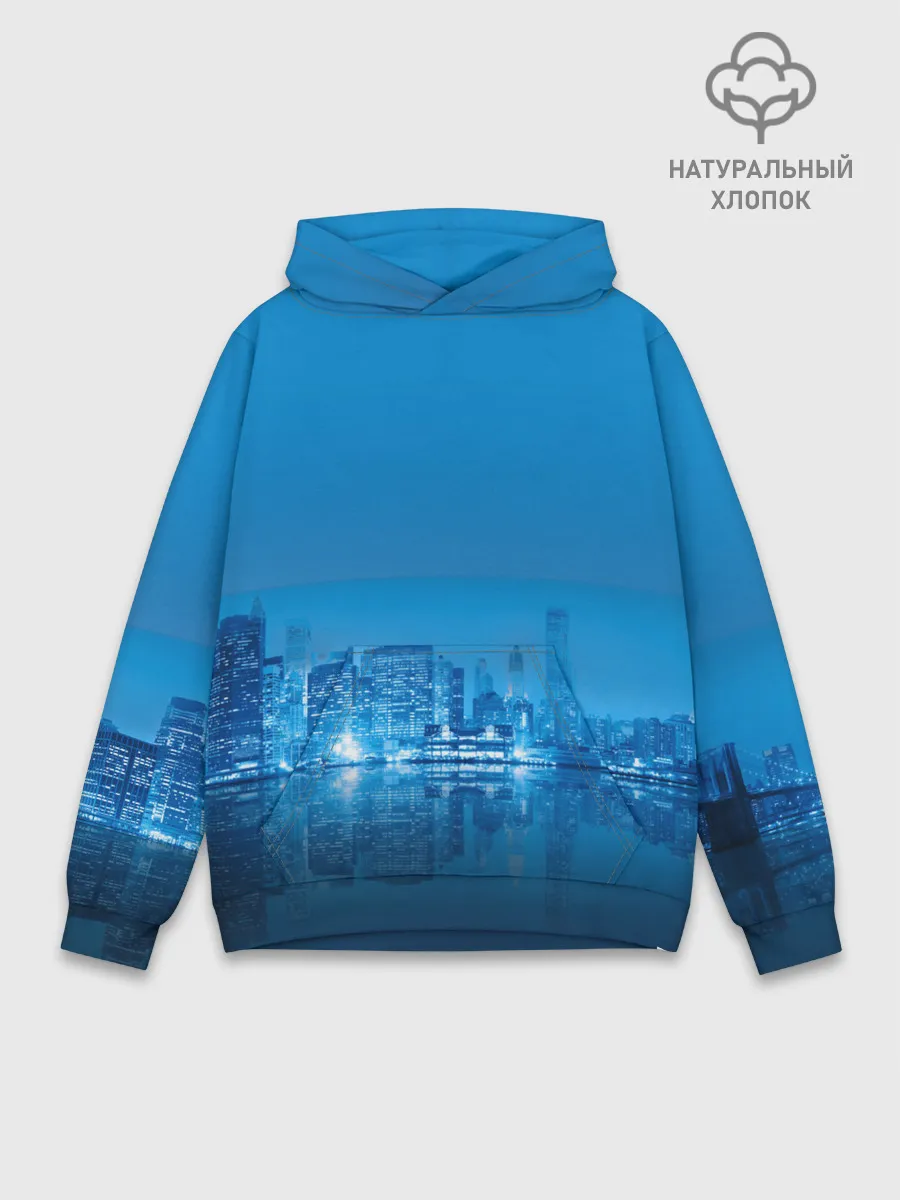 Худи мужской база хлопок / вид на ночной мегаполис