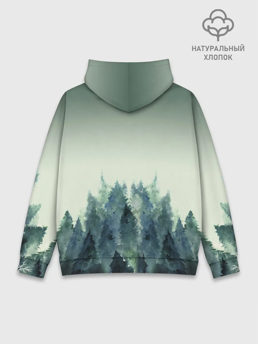 Худи мужской база хлопок / акварельный лес градиент