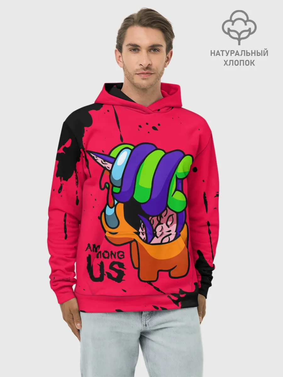 Худи мужской база хлопок / AMONG US - ORANGE & GREEN