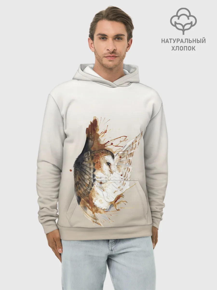 Худи мужской база хлопок / летящая сова рисунок