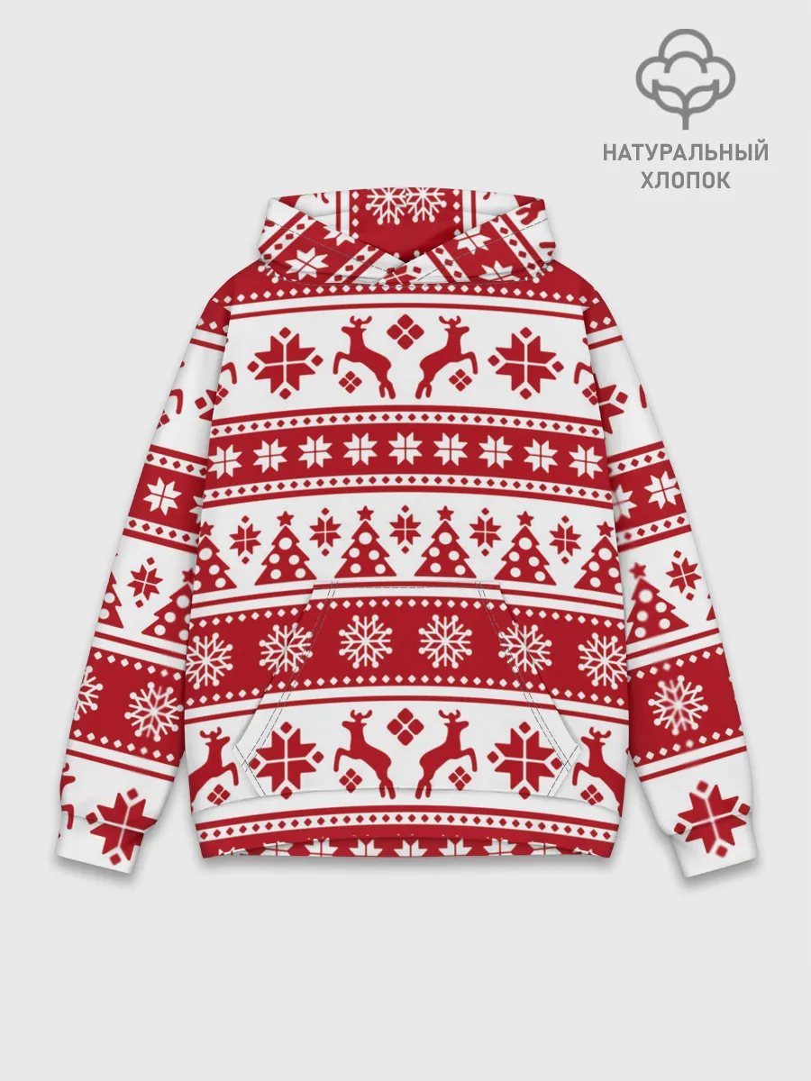 Худи мужской база хлопок / Новый Год | Олени и снежинки