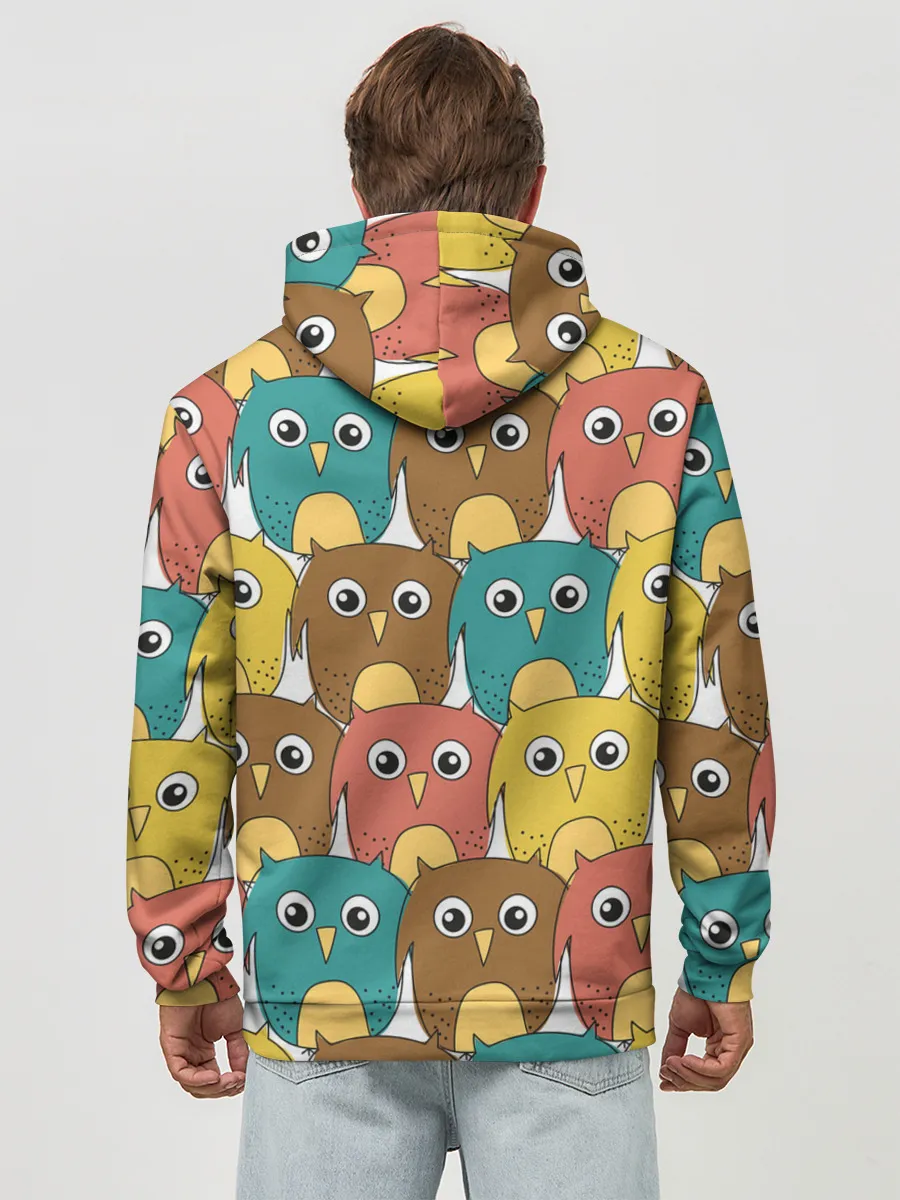 Худи мужской база хлопок / Разноцветные совы