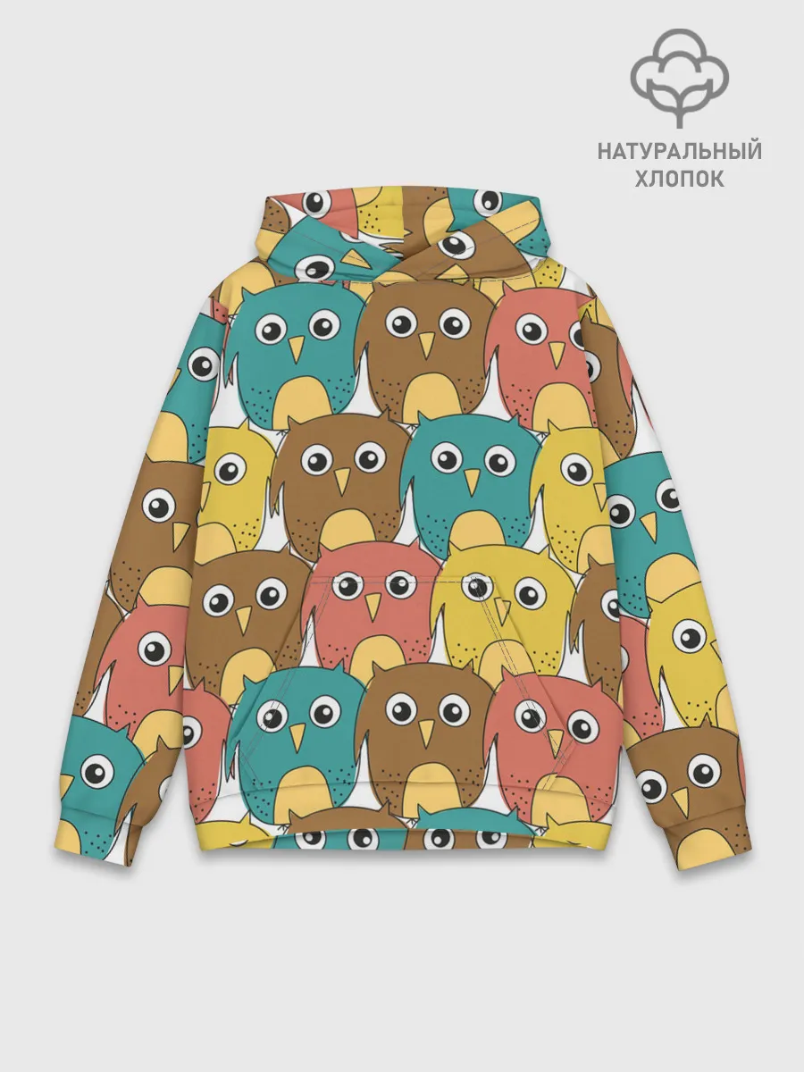 Худи мужской база хлопок / Разноцветные совы