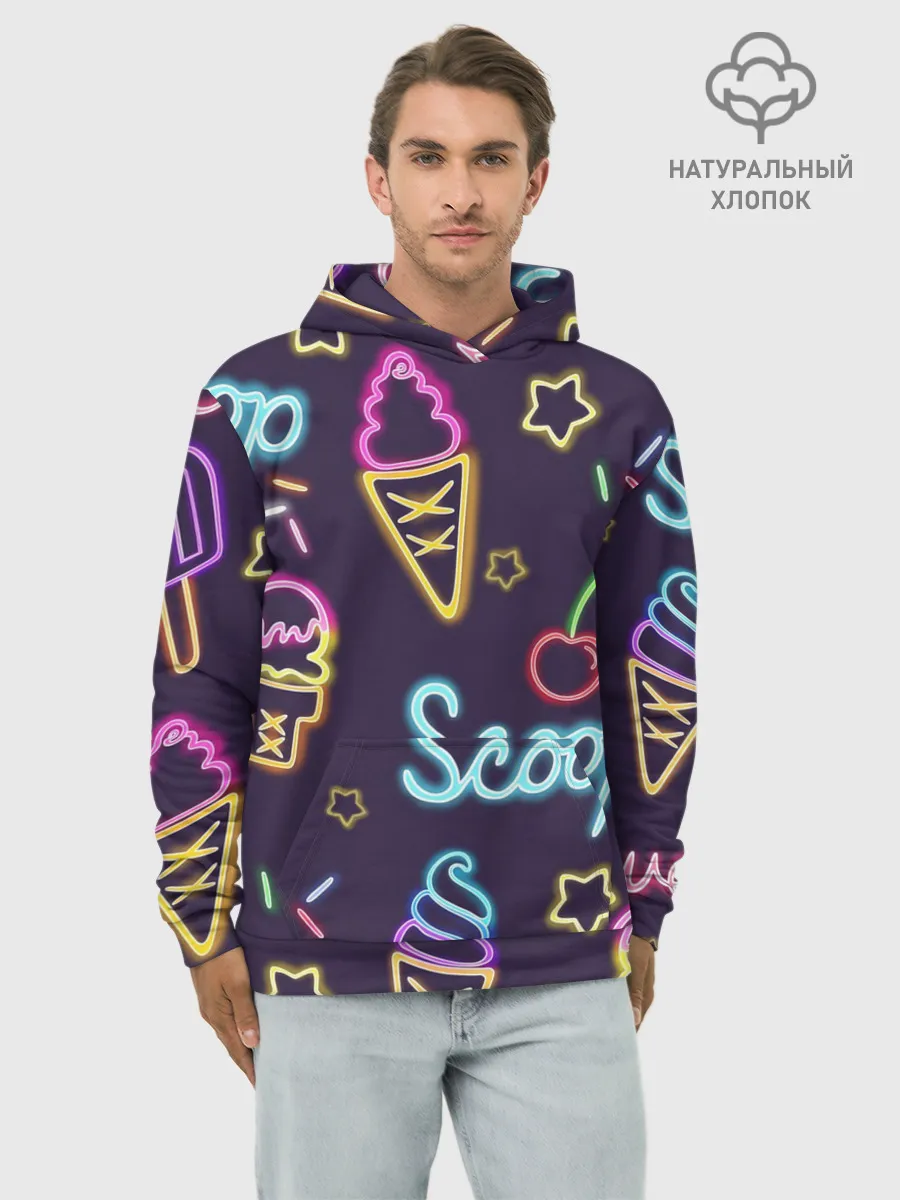 Худи мужской база хлопок / Мороженное неон