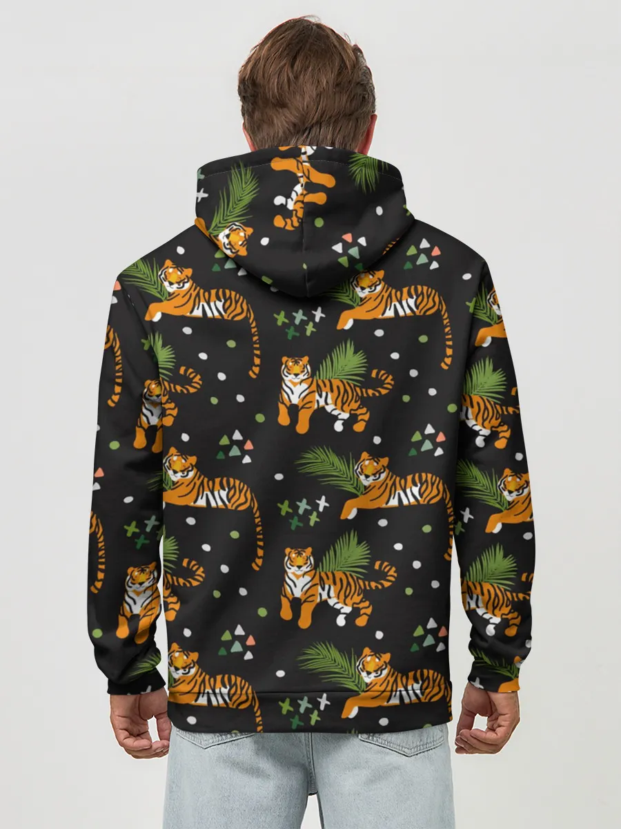 Худи мужской база хлопок / Tigers | Тигровый Паттерн