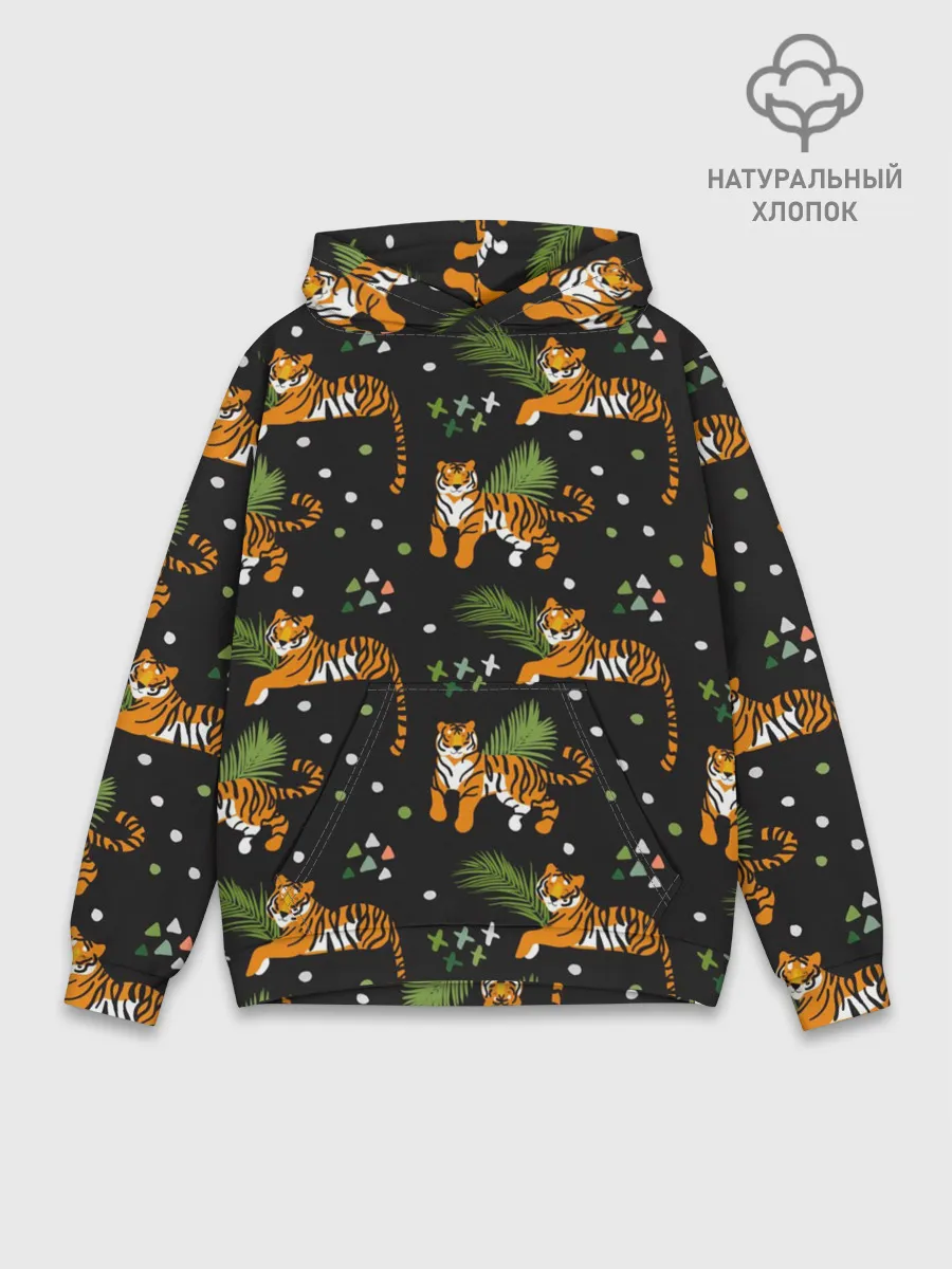 Худи мужской база хлопок / Tigers | Тигровый Паттерн