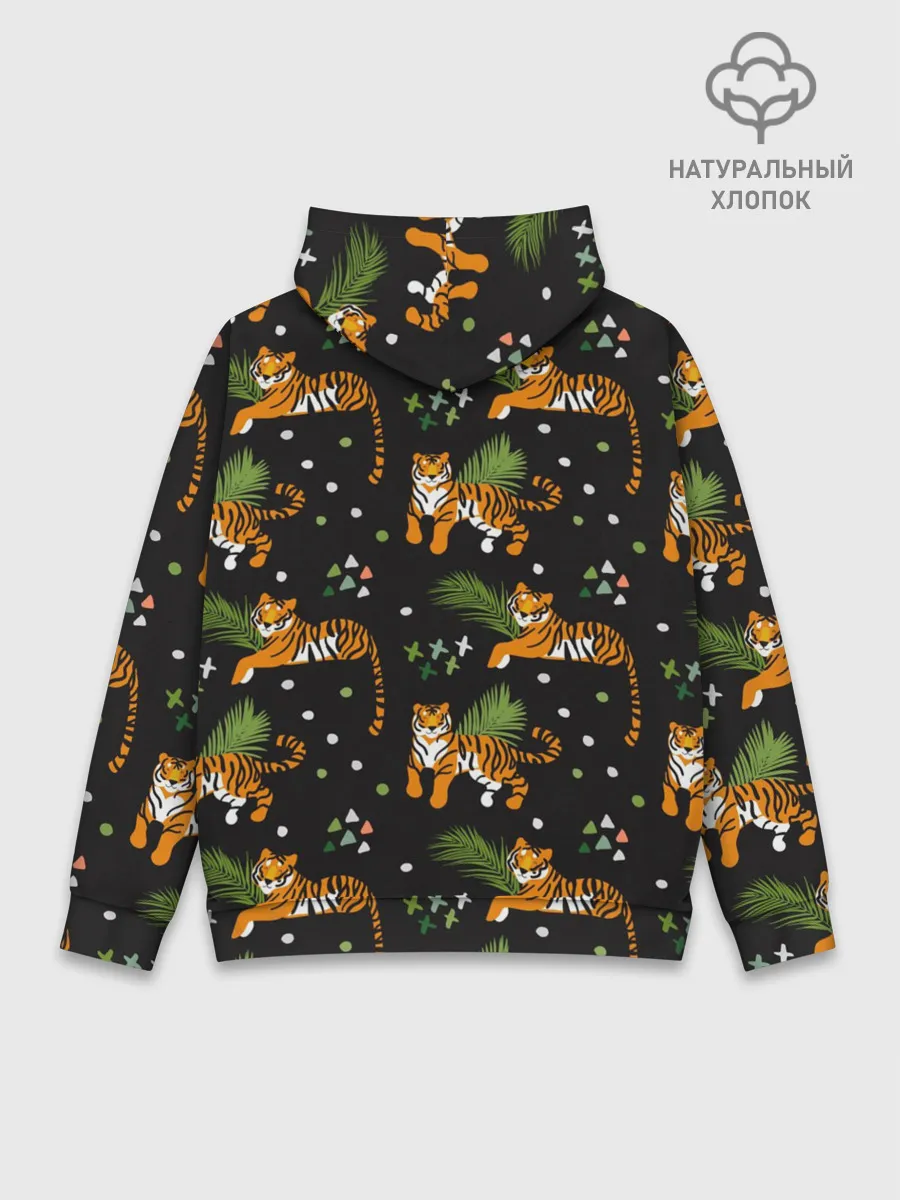 Худи мужской база хлопок / Tigers | Тигровый Паттерн