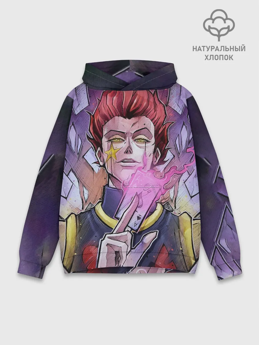 Худи мужской база хлопок / Хисока со светящейся картой в руках