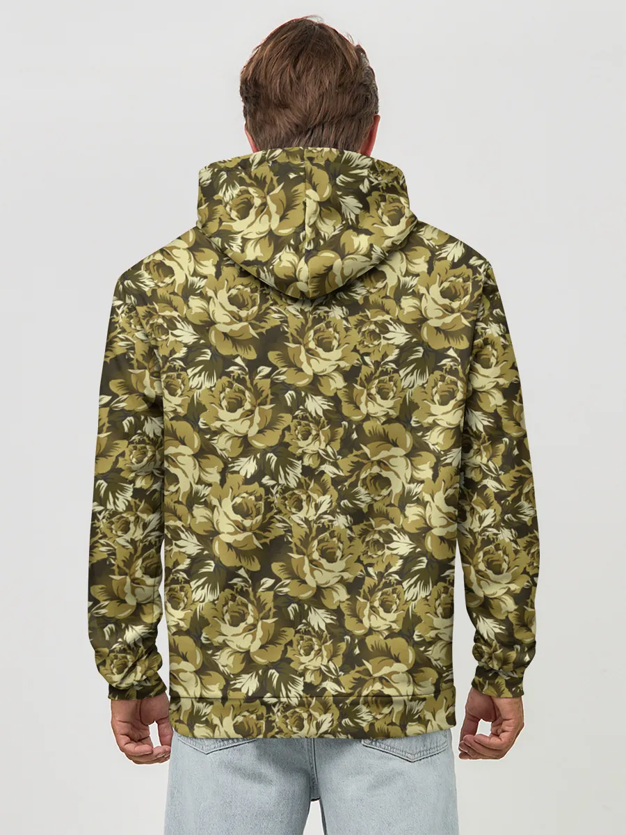 Худи мужской база хлопок / Золотой камуфляж из роз