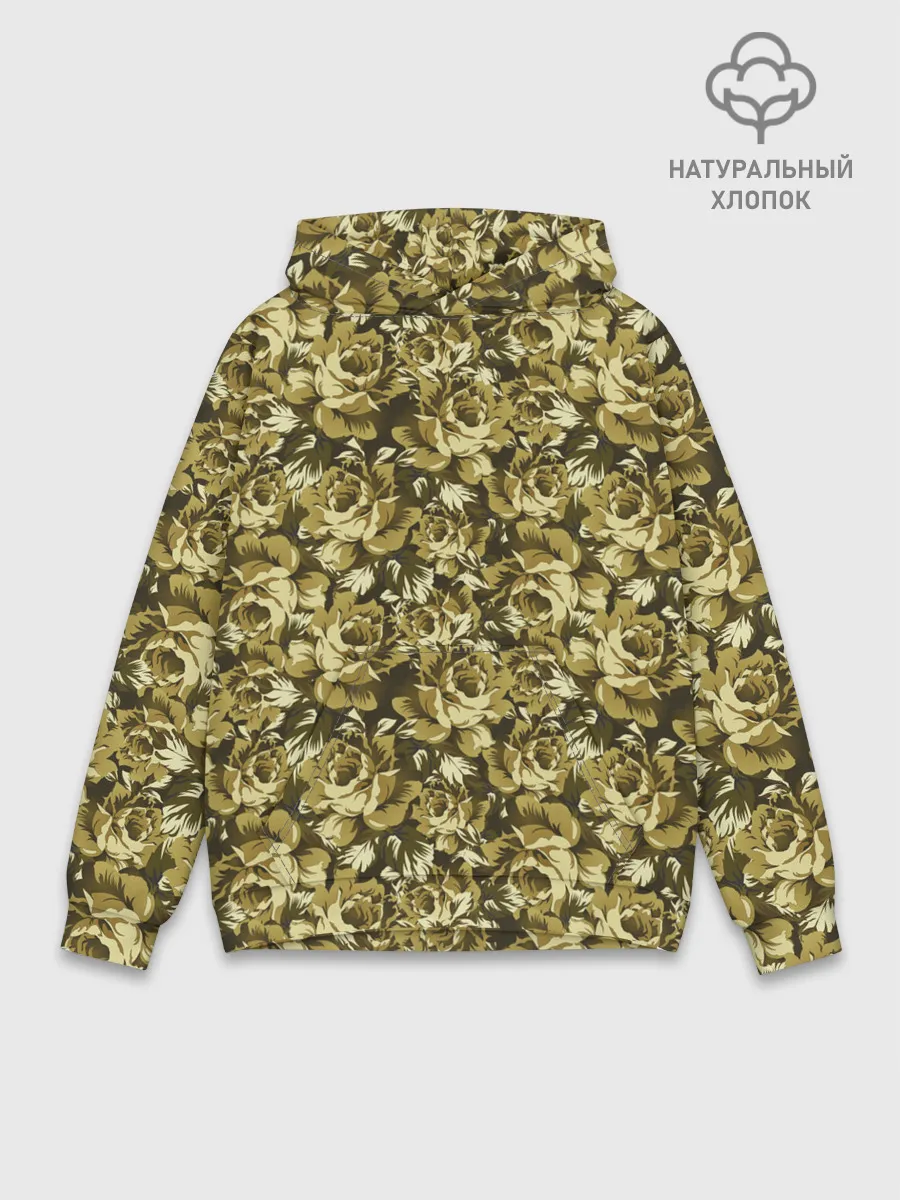 Худи мужской база хлопок / Золотой камуфляж из роз