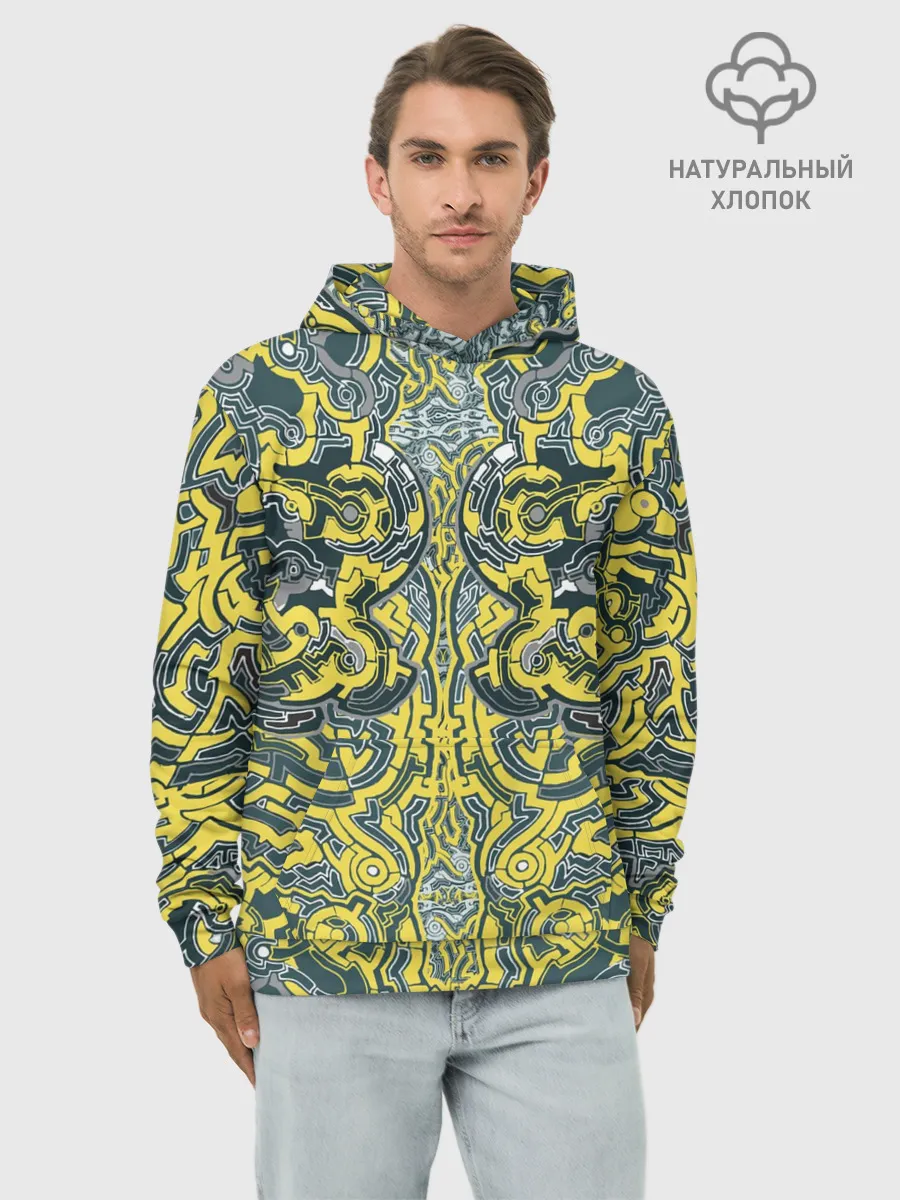 Худи мужской база хлопок / УЗОР , ФУТУРИЗМ,