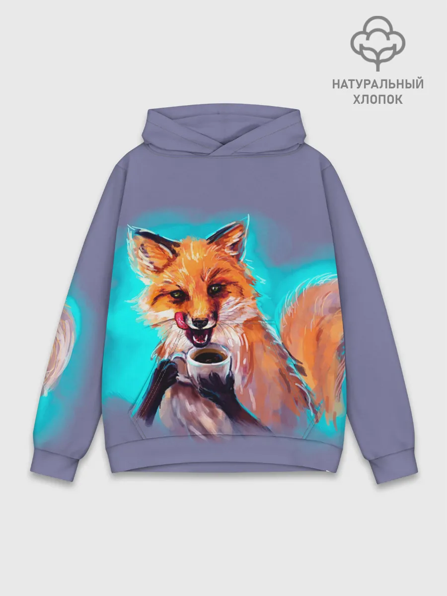 Худи мужской база хлопок / Лиса с кофе
