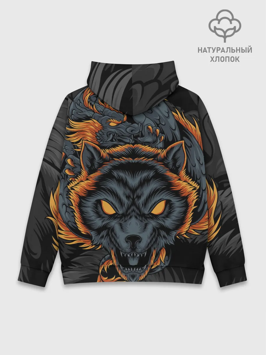 Худи мужской база хлопок / Волк и дракон