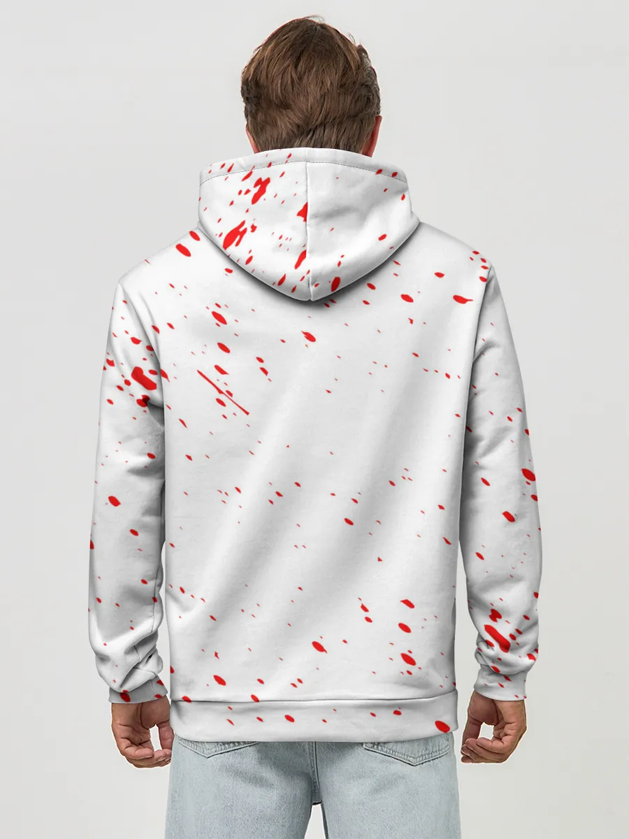 Худи мужской база хлопок / Логотип черный клевер с голубыми брызгами