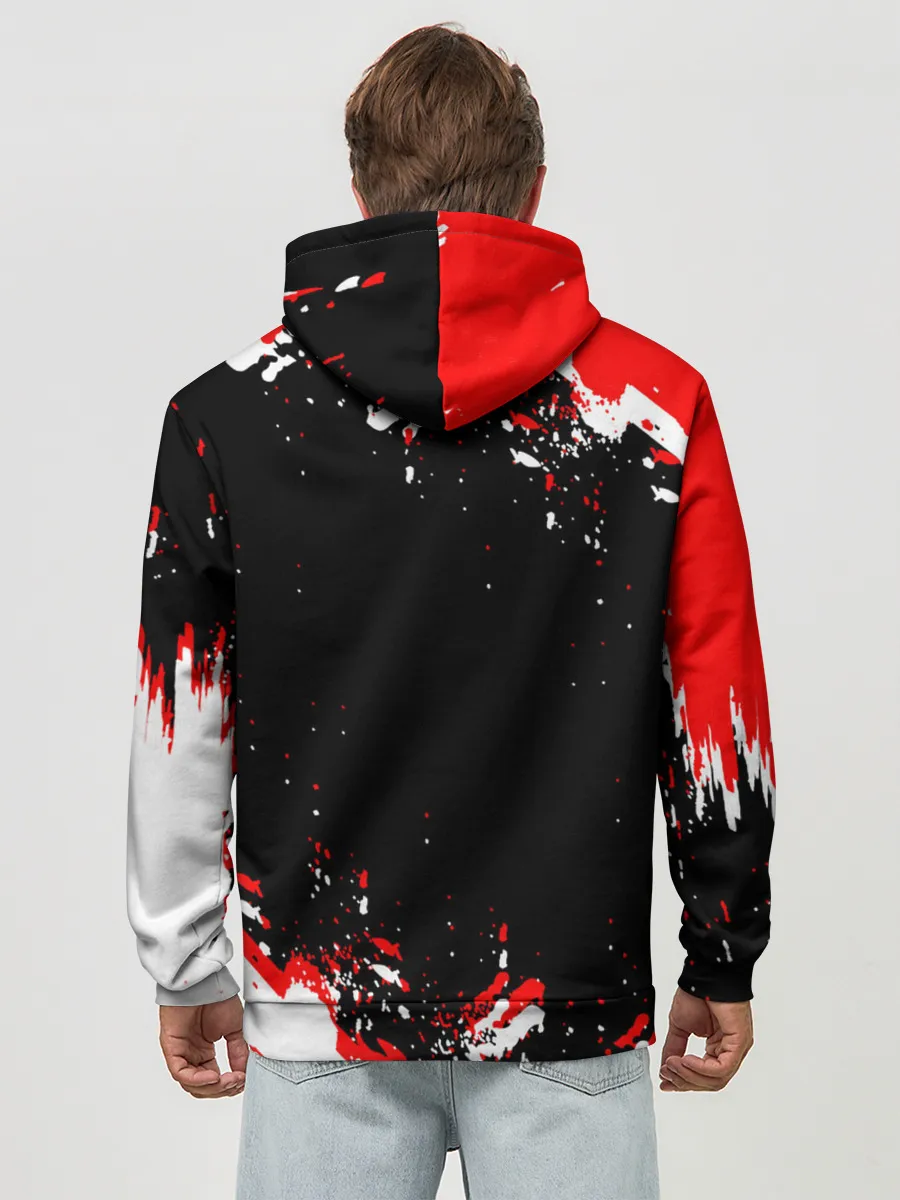 Худи мужской база хлопок / Черный Клевер с ярким красным куском